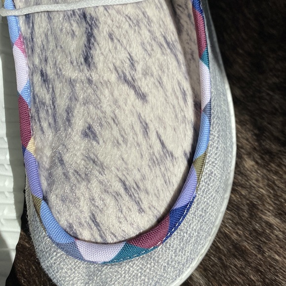 Light Grey Faux Hair On Flat Sneaker - With Edging - Similar to Hey Dudes - Picture 3 of 3